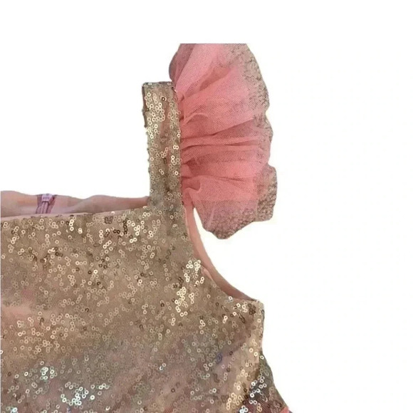 Gold Sequin Coral Tulle Sleeveless Layered Pink Princess Dress SZ 6/7 # 1564 - Picture 4 of 8